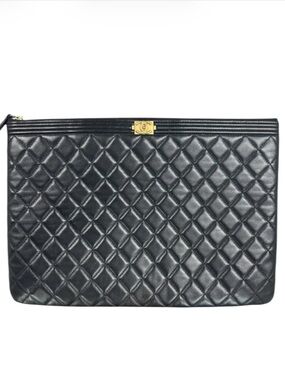 Chanel Boy Quilted Lambskin Zip Pouch / Clutch – Black – Gold Hardware